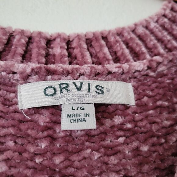 Orvis Chenille Purple Sweater L V-neck - Picture 3 of 6